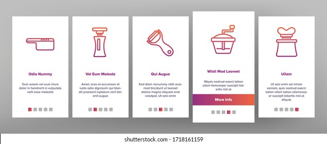 Spiralizer Kitchenware Onboarding Icons Set Vector. Spiralizer Kitchen Utensil For Slicing And Cutting, Meat Grinder And Grater Illustrations