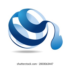 Cintas dispuestas espiralmente sobre una bola transparente. Pelando una pelota azul