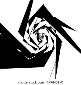 Spirally geometric image. Abstract monochrome art with radial, radiating shapes