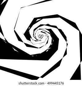 Spirally geometric image. Abstract monochrome art with radial, radiating shapes