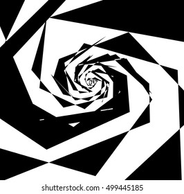 Spirally geometric image. Abstract monochrome art with radial, radiating shapes