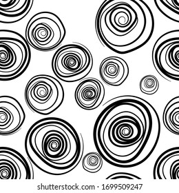 Spirals are black and white. Abstract vector image seamless pattern.