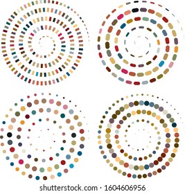 Spirals design patterns, four separate interpretations in muted colors