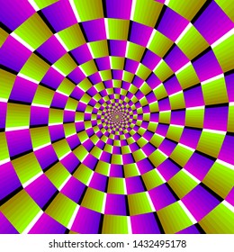Spirals from green and purple squares. Spin illusion.