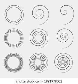 Espirales establecidas. Espirales vectoriales simples. Línea giratoria que crea una espiral.