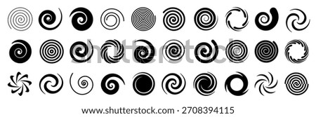 Spirals swirl set, variety of swirl and rotation patterns for creativity motion or hypnosis, spiral decorative shape in dynamic circular design