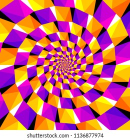 Spirals from yellow and purple triangles. Spin illusion.