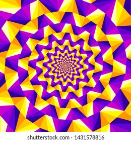 Spirals from yellow and purple triangles. Spin illusion.