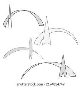 Spire and arch. Tower with an arch. Architectural attraction. Vector illustration. stock image.