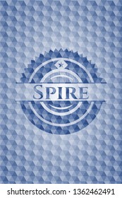 Spire blue badge with geometric pattern background.