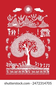 Spirit of Abundance: A Captivating Warli Story - Harvest Festival. Warli art, Rural life painting India, Indian tribal art, Warli village scene, Warli.
