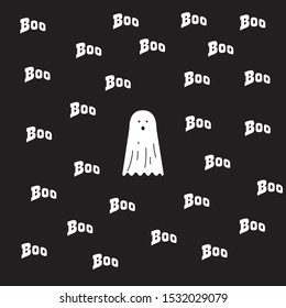 spirit background with the words boo. Ghost seamless pattern Halloween vector spooky scarf isolated repeat wallpaper tile background devil evil cartoon illustration doodle gift wrap paper white design
