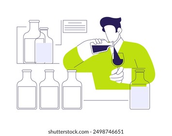 Spirit blending abstract concept vector illustration. Worker combining different spirits together, hard liquor manufacturing process, whiskey beverage production industry abstract metaphor.