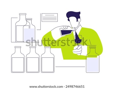 Spirit blending abstract concept vector illustration. Worker combining different spirits together, hard liquor manufacturing process, whiskey beverage production industry abstract metaphor.