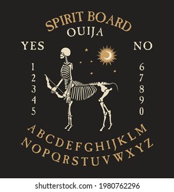 Spirit Board Ouija mit Skelett.  Vektorgrafik.