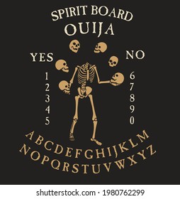 Consejo de Espíritu Ouija con Skeleton.  Ilustración vectorial.