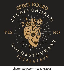 Spirit Board Ouija with Skeleton.  Vector Illustration.