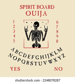 Spirit Board Ouija with Skeleton.  Vector Illustration.