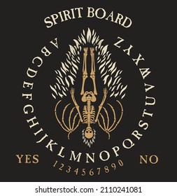 Spirit Board Ouija and Skeletons  Fallen Angel  Vector Illustration 