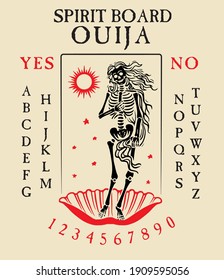 Spirit Board Ouija with Skeletons.  Vector Illustration.