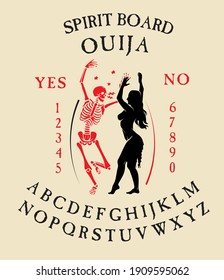 Spirit Board Ouija with Skeletons.  Vector Illustration.