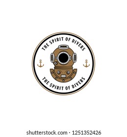 The Spirit of Divers with anchor symbols circle badge logo designs illustration (editable text)