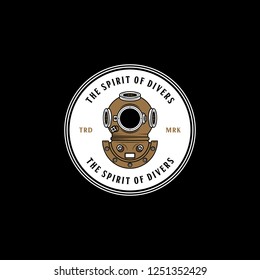 The Spirit Of Divers With Trade Mark Circle Badge Logo Designs Concept In Black Backgrounds (editable Text)