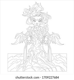 Spirit of fire. Girl-flame. Coloring page.