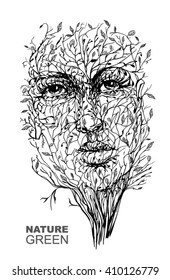 spirit of the forest, face of tree in autumn, winter dream in forest, shadows
