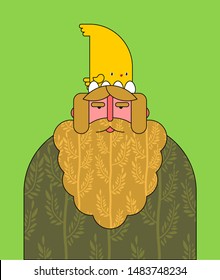 Spirit of forest Old man. Wood goblin with bird on his head