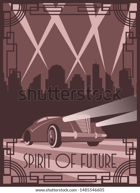Spirit of Future Car Art Deco Poster Style Retro\
Futurism Illustration 