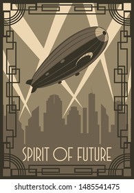 Espíritu del futuro Zeppelin afiche estilo Art Déco