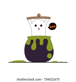 spirit ghost in the poison pot with lid. vector illustration.