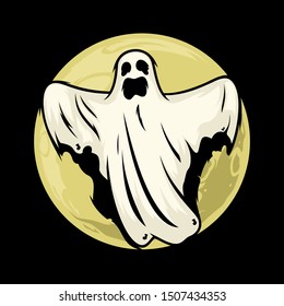 spirit ghost vector with moon on the background, halloween ghost