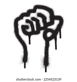 Spirit graffiti by raising fist with black spray paint. Vector illustration