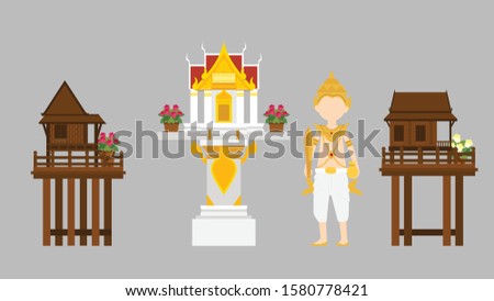 A spirit house is a shrine to the protective spirit of a place that is found in the Southeast Asian countries of Burma, Cambodia, Laos, Thailand, Malaysia, Indonesia, and the Philippines. Stock photo © 
