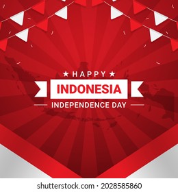 spirit of Indonesian Independence Day. 17 August, carrying flags celebrating independence day by carrying flags with enthusiasm. Use it for banners, and backgrounds.
