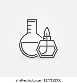 Spirit lamp with Round-bottom flask vector icon or symbol in thin line style
