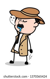 Spirit Leaving Body - Retro Cartoon Police Agent Detective Vector Illustration