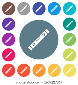 Spirit level flat white icons on round color backgrounds. 17 background color variations are included.