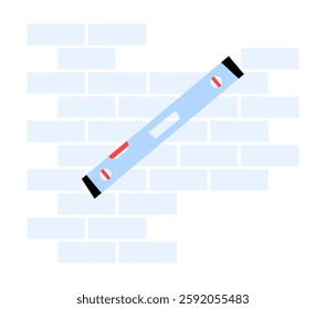 Spirit Level On Brick Wall In Flat Vector Illustration Symbolizing Construction Accuracy, Measurement, And Engineering Precision, Isolated On White Background