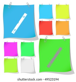 Spirit level. Vector note papers.