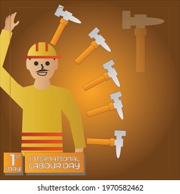 Spirit miners work and hammer on his back on international labor day