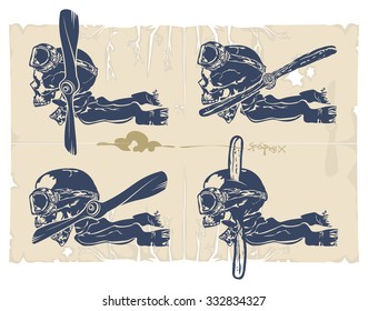 The spirit of the pilot with a scarf and a screw, vector