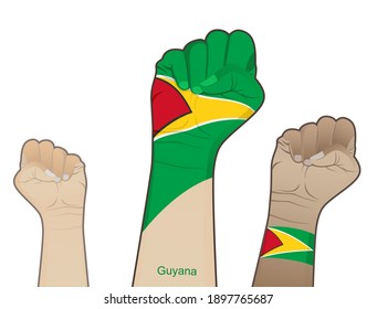 The spirit of struggle by lifting a hand with the Guyana flag on it