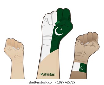 The spirit of struggle by lifting a hand drawn with a Pakistani flag