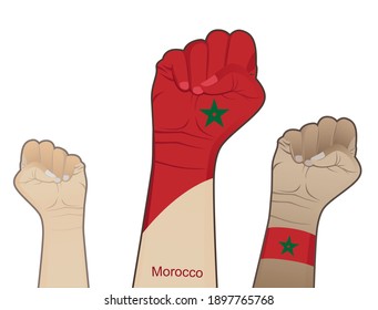 The spirit of struggle by lifting a hand drawn with the flag of Morocco