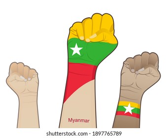 The spirit of struggle by lifting a hand drawn with the Myanmar flag