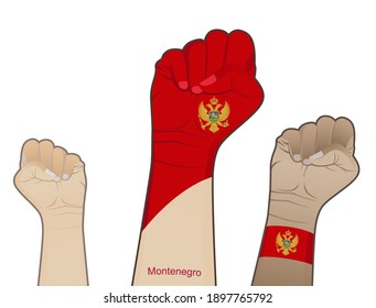 The spirit of struggle by lifting a hand drawn with the flag of Montenegro