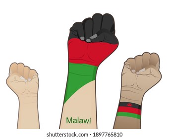 The spirit of struggle by lifting a hand with a flag of the Malawi